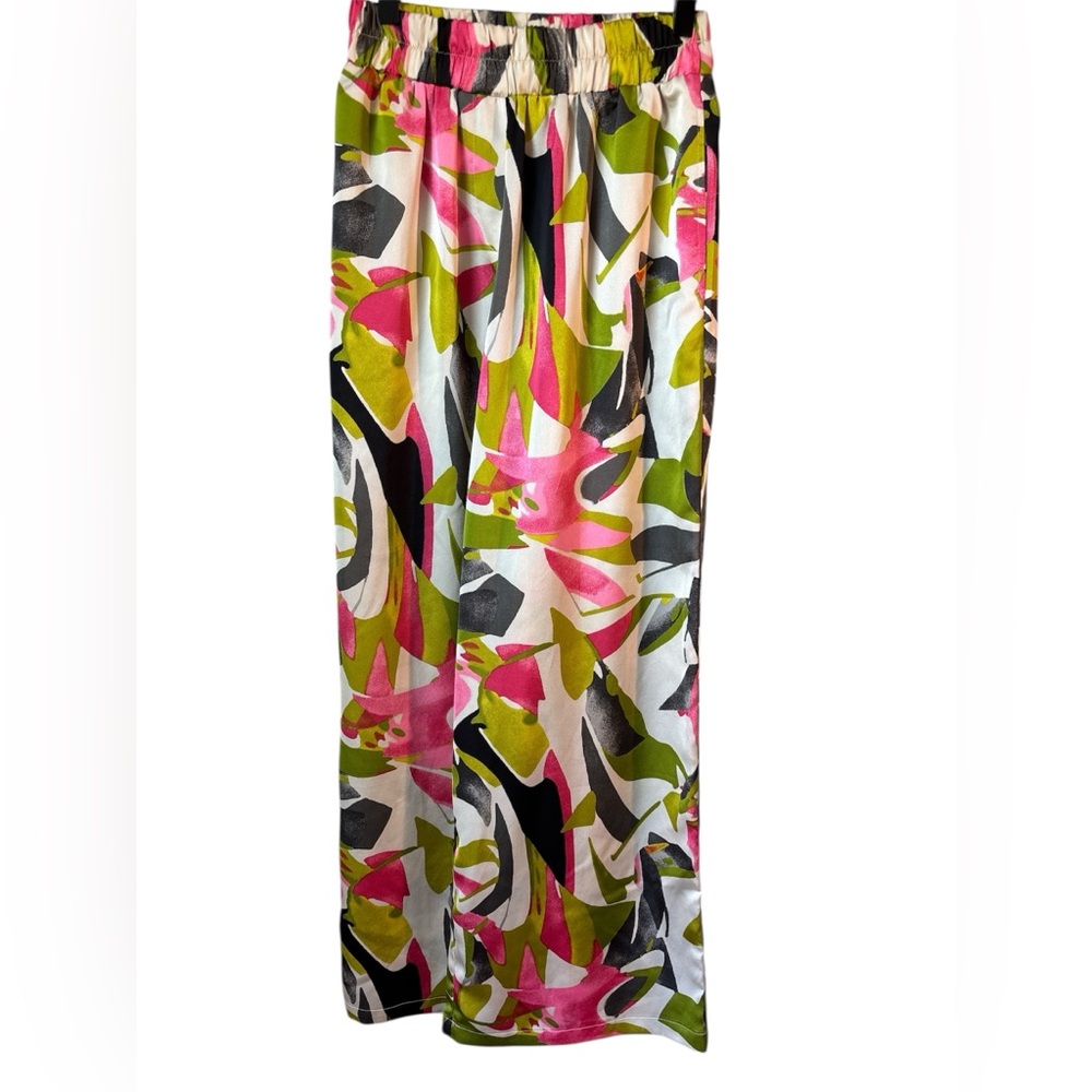Forever 21 Pants Satin Small Juniors Floral Wide Leg Tropical Hawaiian